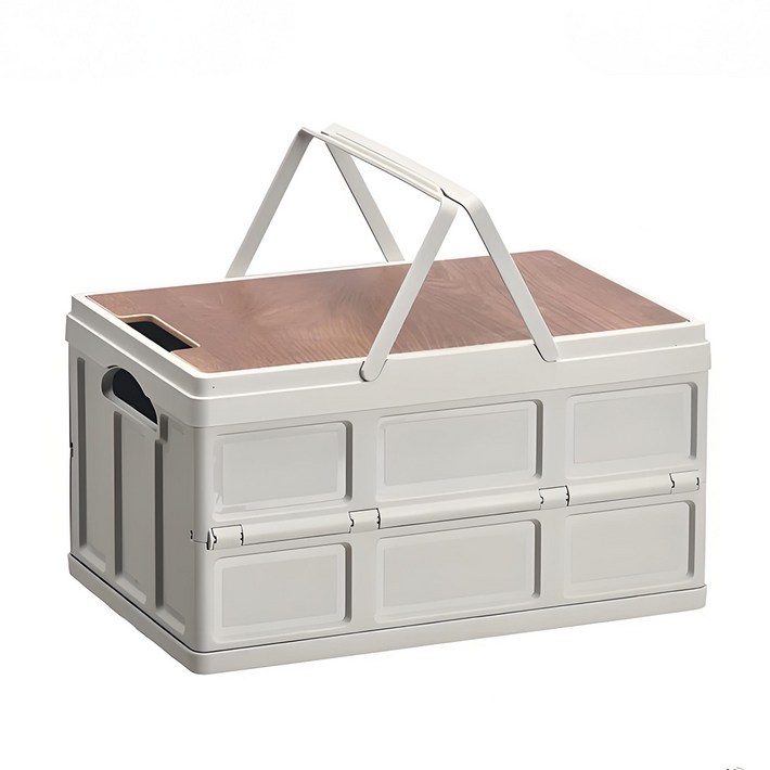 대용량 15L 캠핑 폴딩 수납함 트렁크 정리함 두꺼운 우드 커버 휴대용 보관박스 차량 야외용