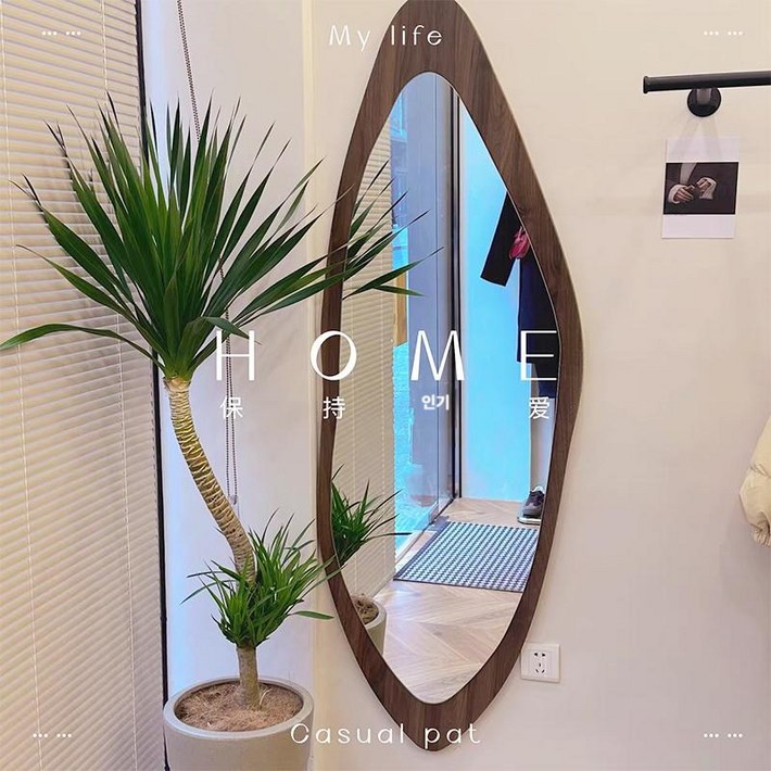 비정형 원목 HD 벽걸이전신거울 스탠드 현관 인테리어 미러 피팅 붙이는전신거울 부착전신거울 벽걸이거울 붙이는거울, 불규칙형 180x80
