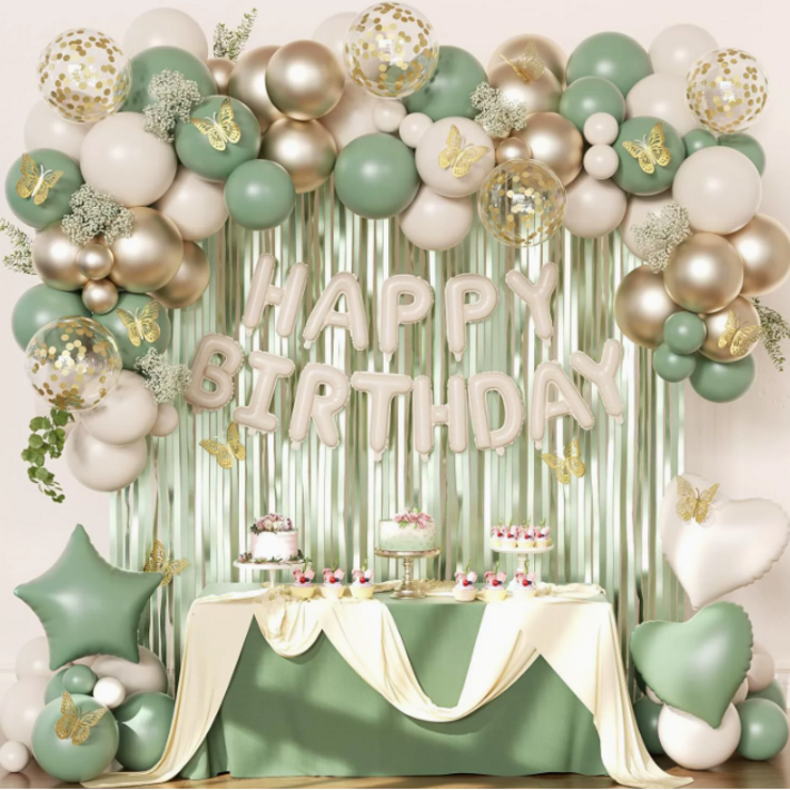 모아룸 풍선 파티 생일 이벤트 장식 풍선구름 세트, 1세트, 그린골드 풍선 세트