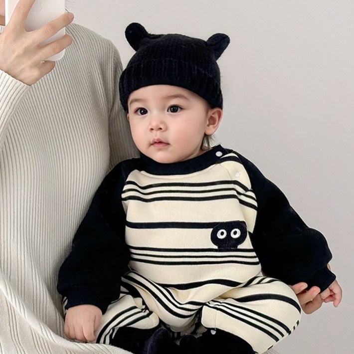 몽실이 모노 스트라이프 기모 우주복 아동 유아 남아 여아 겨울 외출복 점프슈트