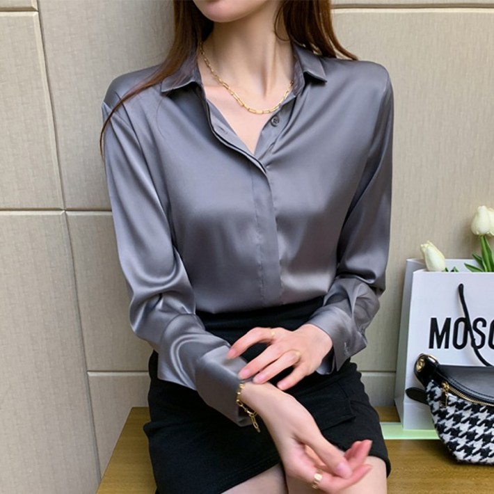 무단도용금지 여성셔츠 명품 실크 기본핏 여성  정장블라우스 G250H