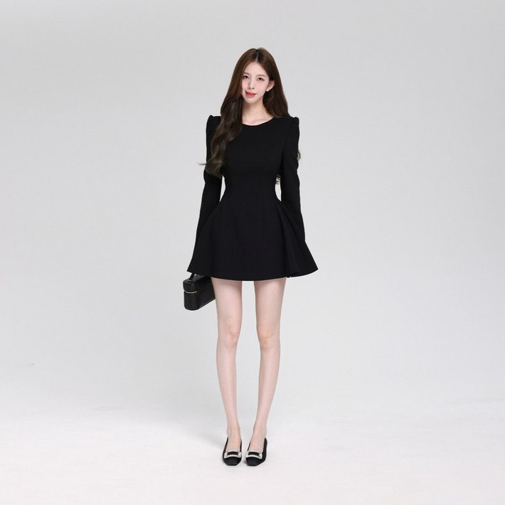 COSYEVNO 여성 춘하 오피스 라운드넥 퍼프 숄더 A라인 미니 원피스 TZKlyq8