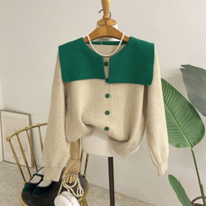 니컬리 배색 빅카라 단추 가디건6color