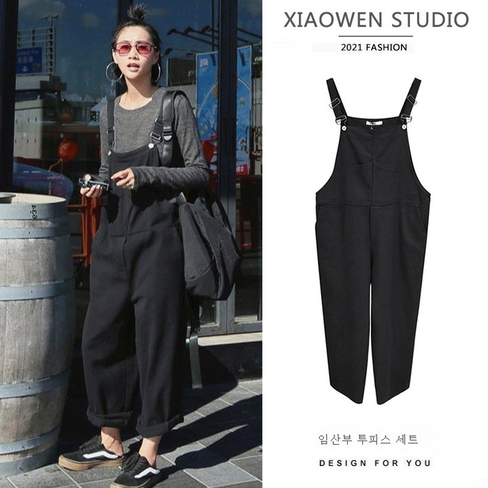 패션 캐주얼 여성 임산부 빅 사이즈 착용 가능 이른 봄 임산부 쭈리 면 레깅스 세트