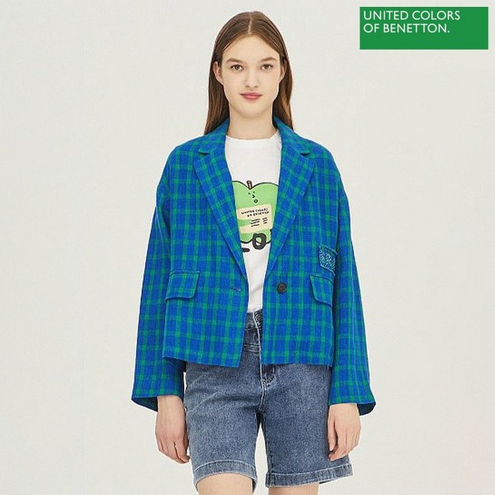 베네통 아울렛 프린지 레터링 자수 자켓 BAJKA2431BL 219334