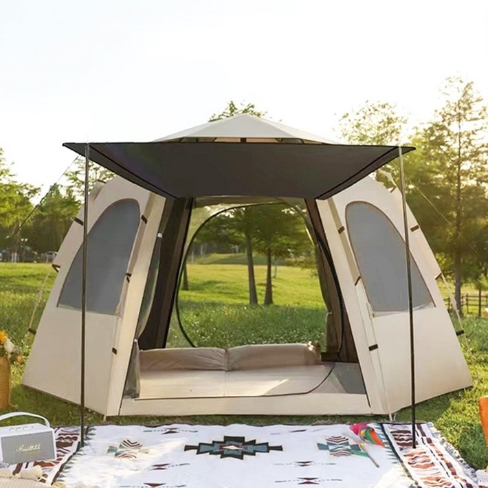 타오진 원터치 텐트 자동 육각 돔 텐트 캠핑그늘막텐트, 34인용240210145CM