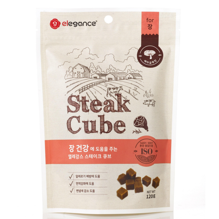 엘레강스펫 강아지 저알러지 가수분해 간식 스테이크 큐브 트릿 장, 장건강, 120g, 10개