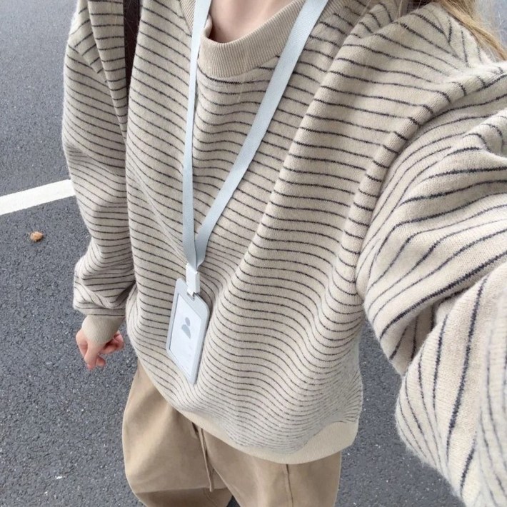 프리미엄 여성 레트로 컬러 스트라이프 맨투맨 여성용 캐주얼 상의