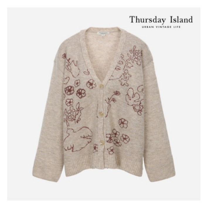 {100% 정품 }써스데이아일랜드 [Thursday Island] 드로잉 자카드 가디건