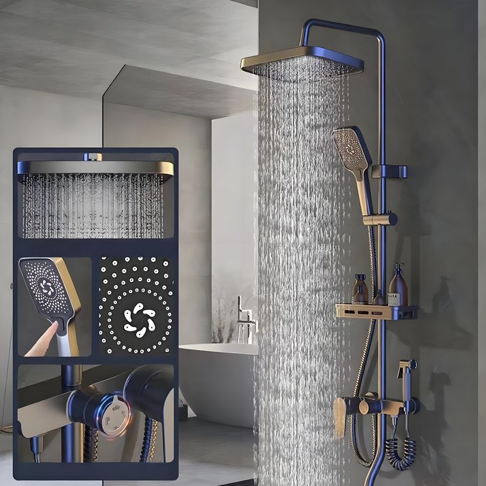 해바라기 샤워기 세트 선반형 4단 조절 절수 샤워 헤드 세트 수압상승 샤워기 샤워수전