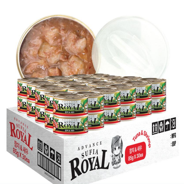 어드밴스 로얄 수피아 7종 85g x 30개입 고양이 캔 길냥이 통조림 간식, 30개, 85g, 수피아 참치새우