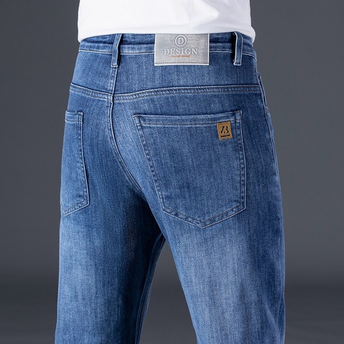 주요 청바지 남성 높은 스트레치 슈퍼 소프트 품질 작은 직선 청바지 여름 슬림 조커 자수 바지
