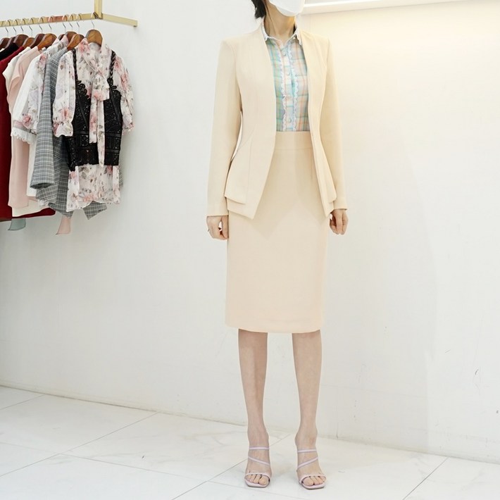 베이직 여름 노카라 자켓 H라인스커트 치마정장세트 5577size, 4color