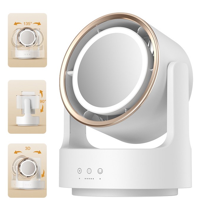 국내발송LED 거울 테이블 상판 순환 팬 머리 흔드는 기능 가정용 탁상 선풍기 저소음, 흰색