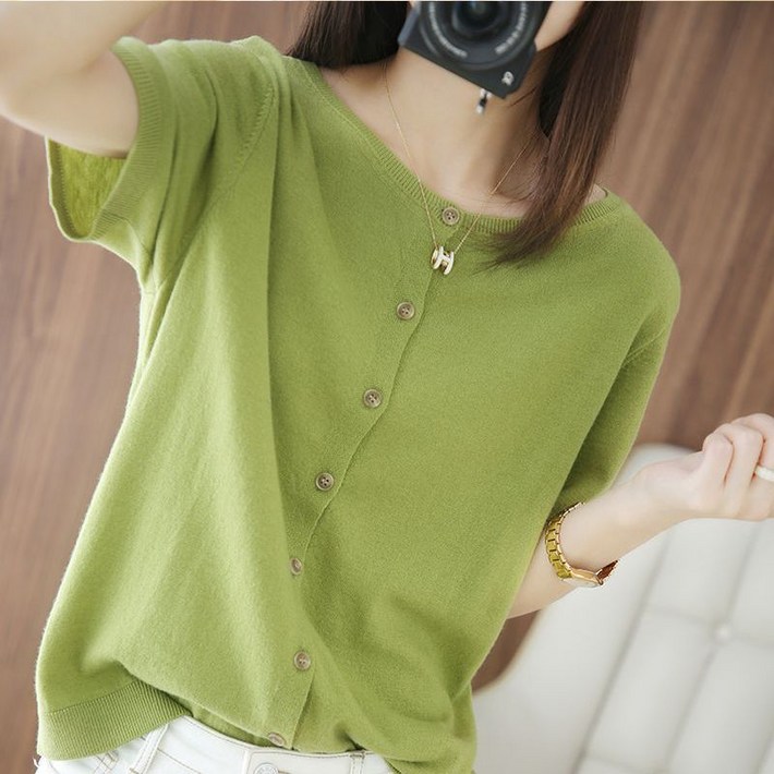 양면용 아이스 쿨 라운드 반팔 가디건 티셔츠 여성 루즈핏 빅사이즈 냉장고 쿨링 패션 니트티 반팔티 카디건