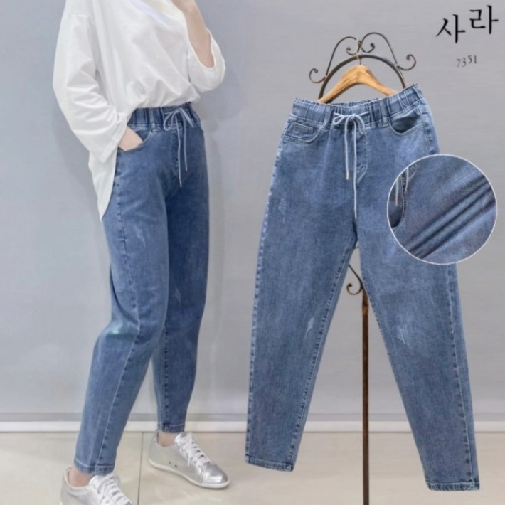 사라7351빈티지 워싱 밴딩 스판 청바지 배기핏 데님팬츠 9부 사라7351빈티지 워싱 밴딩 스판 청바지 배기핏 데님팬츠 9부