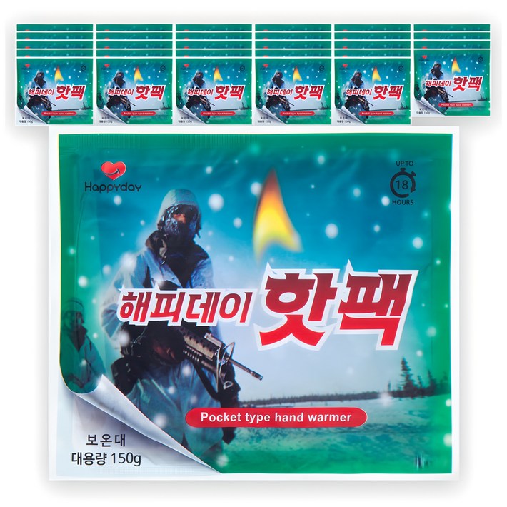 국내생산해피데이 포켓형 대용량 핫팩 150g, 30개