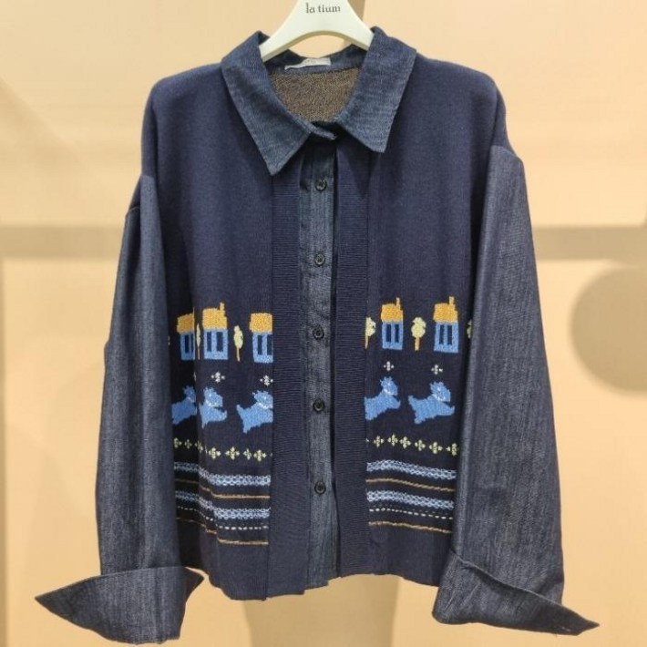 라티움 Destijl 신축성좋은몸판니트 청배색소매 청니트남방 가디건 D2533cd07 41360835 2479034