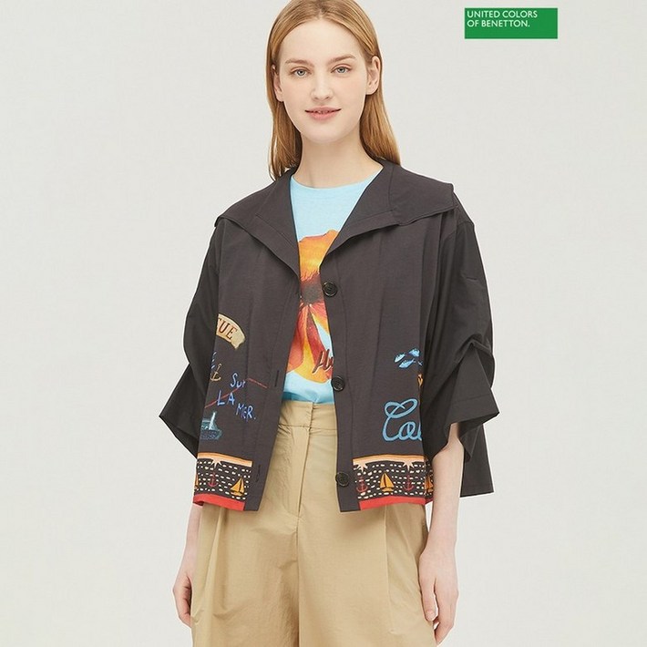 베네통 아울렛 와이드 카라 블라우스 BABLB7531