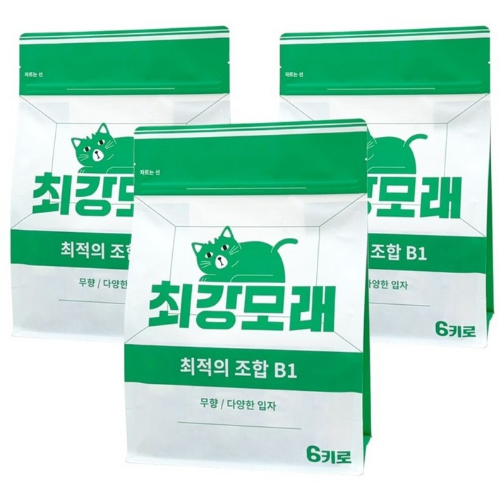 21 최강모래 최적의 조합 B1 6kgx3, 고양이모래 와이오밍 벤토나이트모래, 3개, 6L, 무향