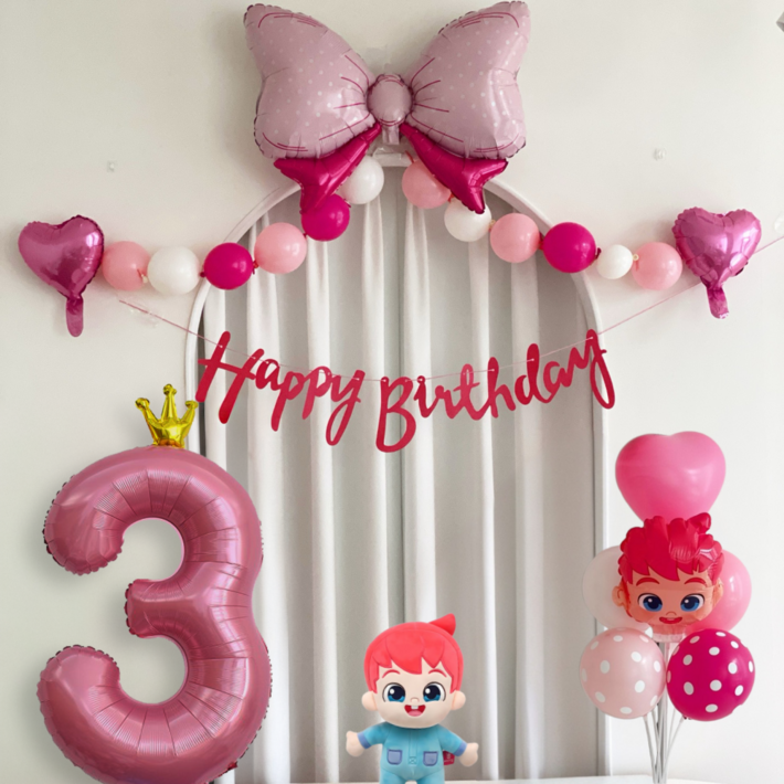 핑크퐁 베베핀풍선 아기 생일풍선 생일파티세트, 1개, 숫자풍선 3