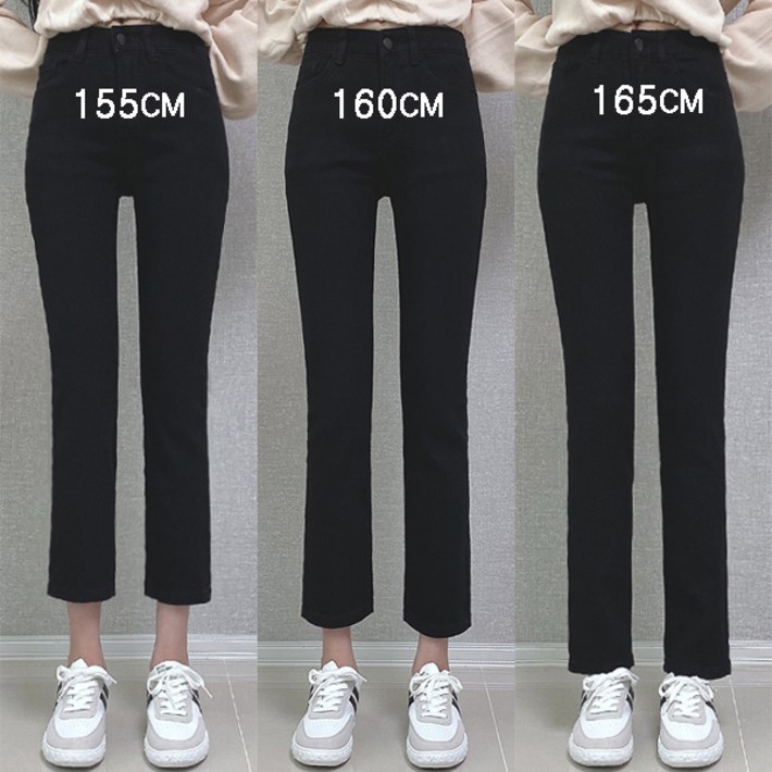 당일출고~[제이엠스타일] [숏,중,롱/S~2XL] 여성 블랙 스판 일자 바지 허리밴딩 여자 청바지 빅사이즈 검정 면팬츠 키작녀 키큰녀