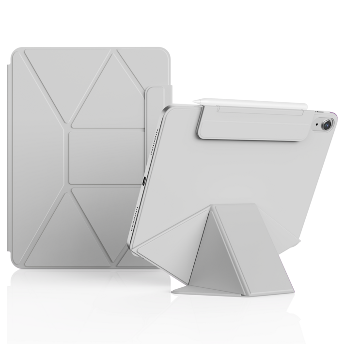 AOUB 아이패드 케이스 K폴드 지지 회전 브라켓 네 모서리 안티드롭 마그네틱 폴리오 펜슬 커버 태블릿PC 케이스, 헤이즈 그레이, 1개