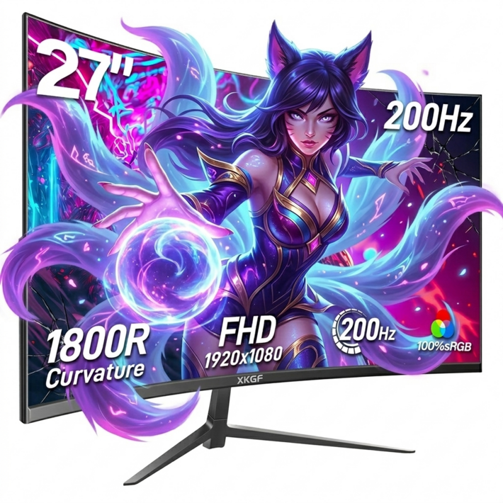 34인치 울트라와이드 커브드 게이밍 모니터 165Hz 4K, 27인치 200Hz FHD 모니터, XKGF 특가, 70cm, 27인치 1K200Hz 곡면