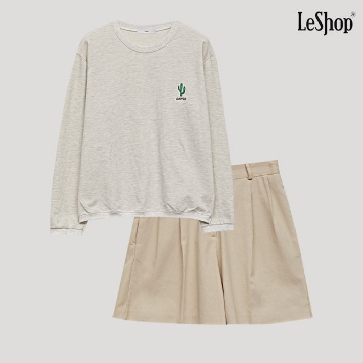 르샵 선인장 자수 포인트 데일리 맨투맨 티셔츠 DO3LW008A