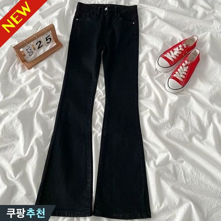 다리 길어보이는 날씬해보이는 여성 하이웨이스트 블랙진 스판 부츠컷 데님 팬츠 봄 가을 추천 편한 슬림핏 롱 스키니진 독특한 트렌드 학생 간절기 심플 모던 베이직 부추컷 청바지