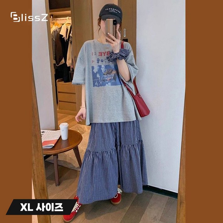 Blissz 아메카지 빈티지 신상 여성 투피스 세트 고급진 프린팅 반팔멜빵 스커트