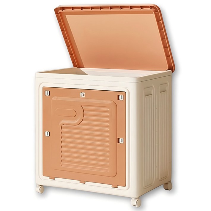 수납하마 앞면 오픈 접이식 리빙박스 옷 이불 정리함 이동바퀴 멀티박스, 1개, 브라운
