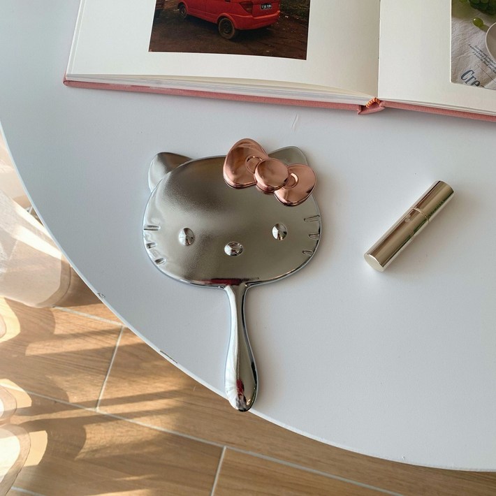 솜이마켓 키티 손거울 화장대거울, 1개, 실버