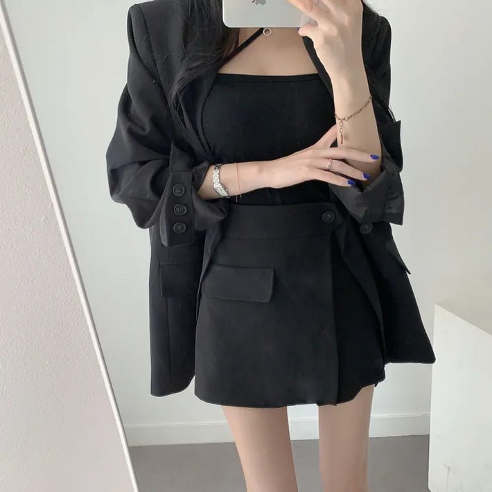 JQS 신상 오피스룩 캐쥬얼 정장 치마 반바지 자켓 세트 1268