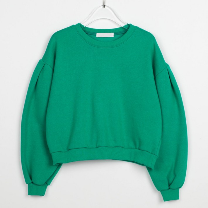 로맨틱 퍼프소매 세미크롭 여자 기모맨투맨 레이어드 아방