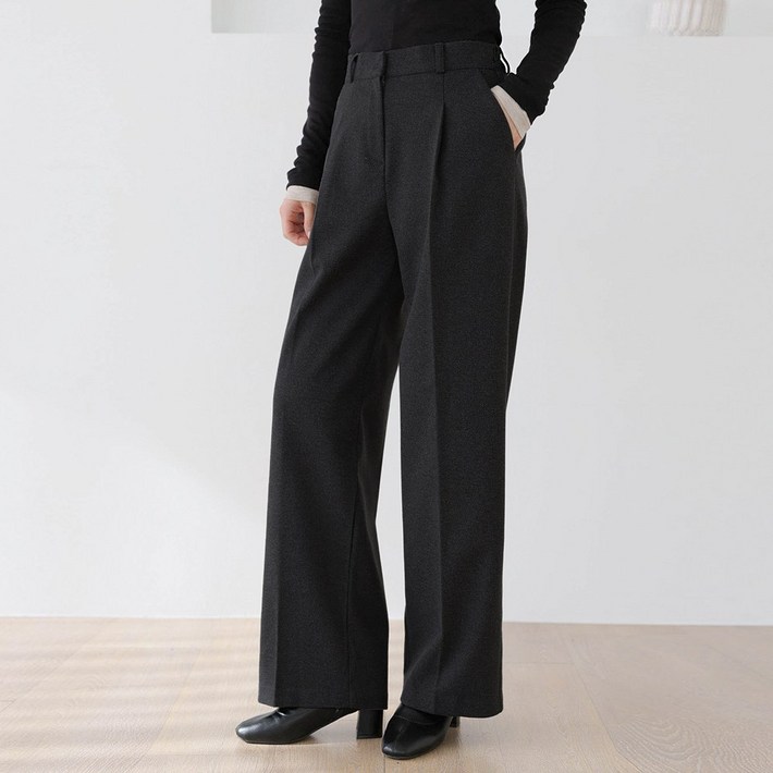 그레힙 여성 와이드 팬츠 기모 옆 밴딩 겨울 슬랙스 긴바지