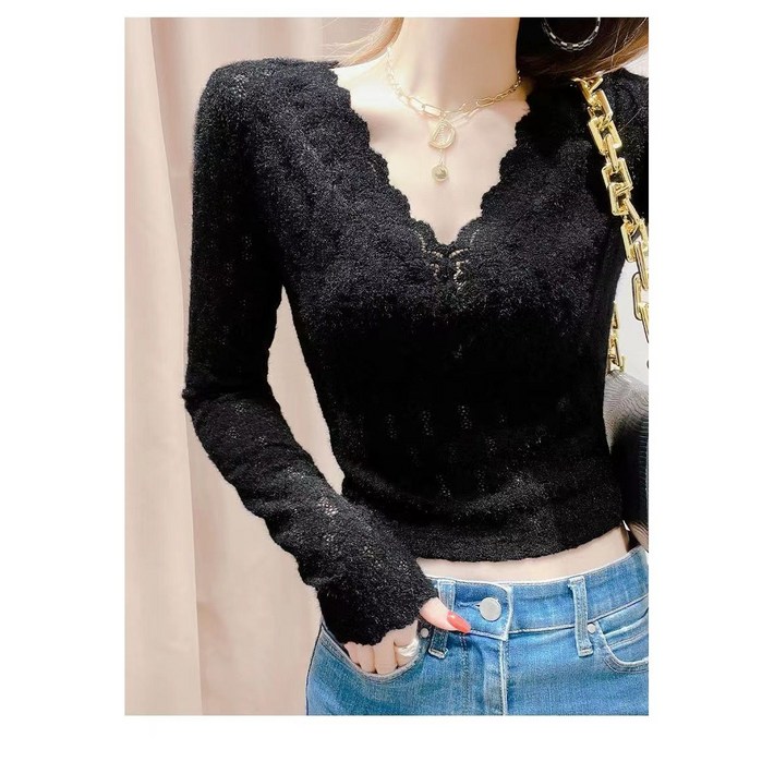 쁘띠꼬모 시원한 뜨개 펀칭 레이스 흰색 블라우스