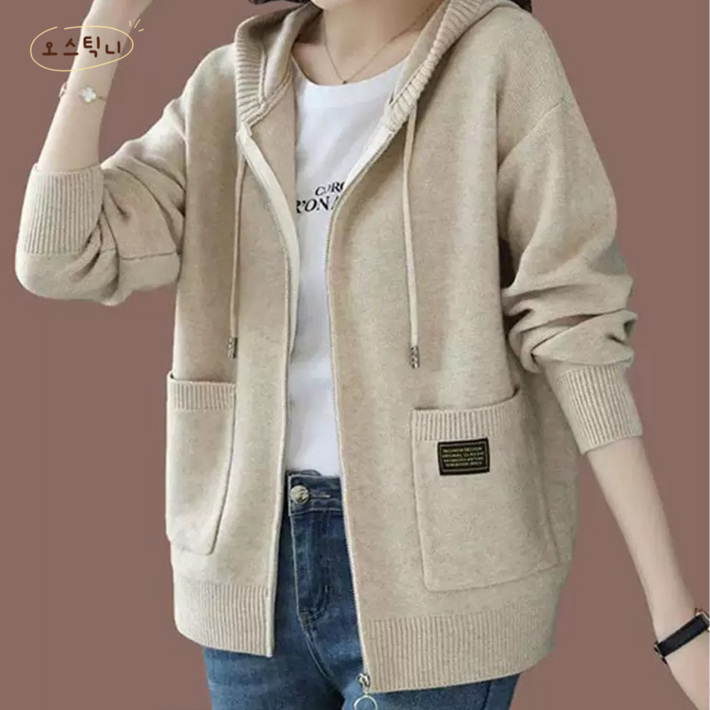 아톰닉 2025 신상 여성용 봄가을 초특가  캐주얼 패션 후드 집업 니트 스웨터 자켓