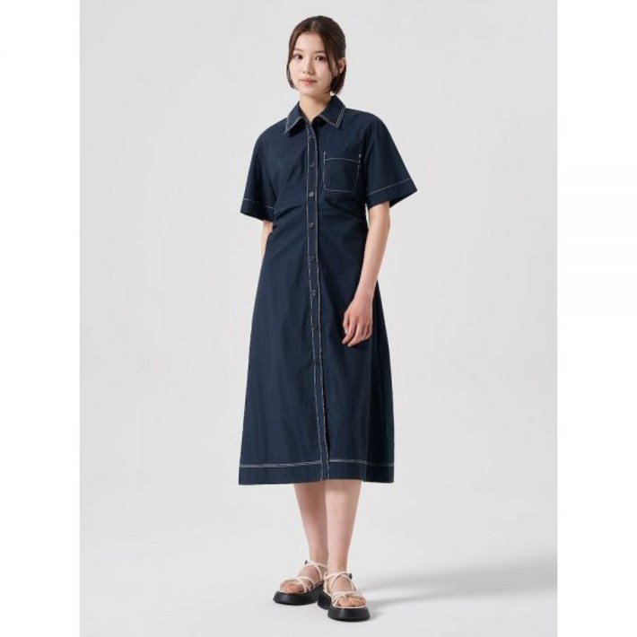 에잇세컨즈 여성 칼라 스티치 롱 원피스 네이비 324571LY2R 324571LY2R 137705