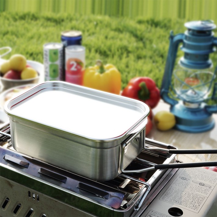 아베라 포스코304 스텐 캠핑 반합 사각 코펠 냄비 뚜껑 세트, 단일색상, 1개