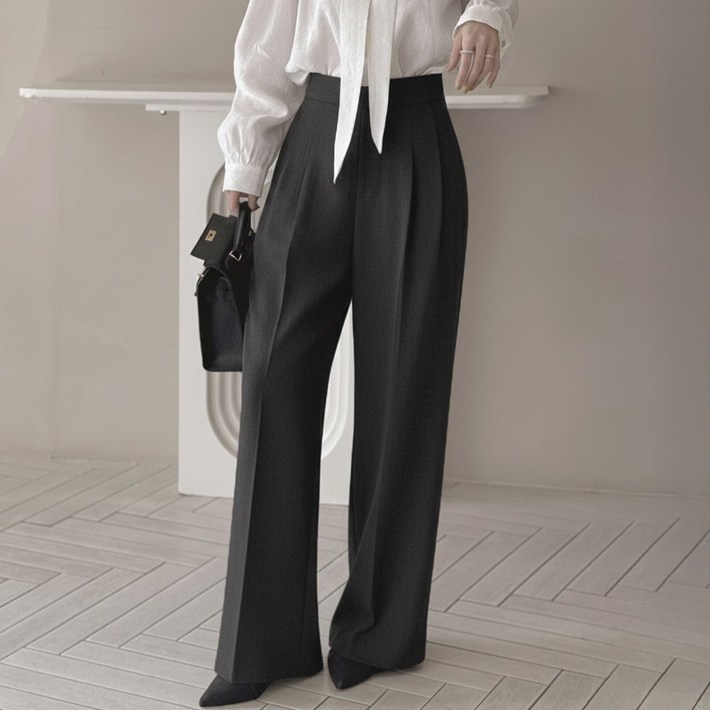 떳다그녀 랩쳐 브이 절개 투핀턱 차르르 깔끔한핏 포켓 뒷지퍼 찰랑 정장바지 와이드 슬랙스