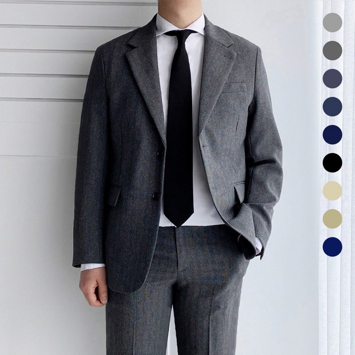 레브클래식 남자 봄 가을 정장 세트 남자 세미 캐주얼 셋업 수트 하객룩 면접 결혼식 블랙