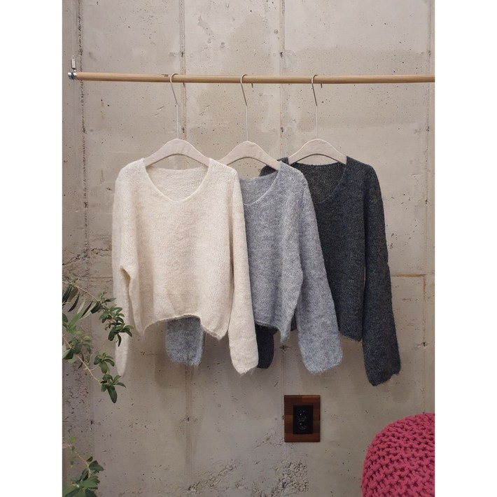 [무배] 포근이 무지 심플 브이넥 긴팔 니트