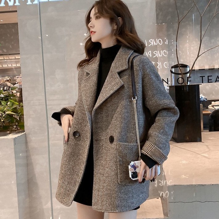 모직 정장 코트 여성 오버핏 캐주얼 모직 코트