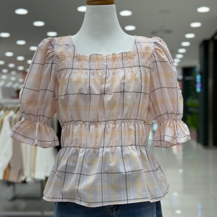 숲 스궤어 넥  셔링 반팔  블라우스OZ6SSR1LPK