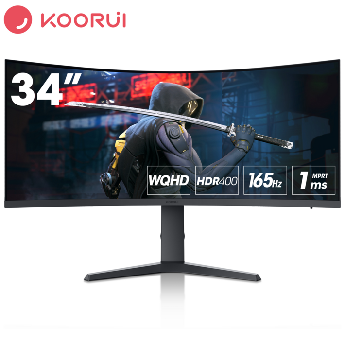 KOORUI 86.4cm 1000R 커브드 게이밍 모니터 2K WQHDHDR165HzMPRT 1ms 상하좌우조절틸트가능벽걸이지원,34E6UC블랙 KOORUI 86.4cm 1000R 커브드 게이밍 모니터 2K WQHDHDR165HzMPRT 1ms 상하좌우조절틸트가능벽걸이지원,34E6UC블랙