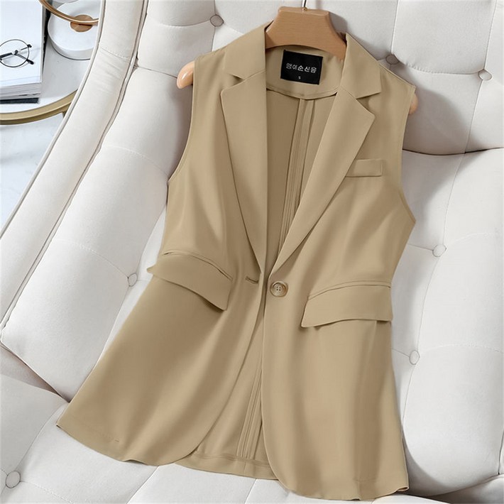 JIEVE 조끼 베스트 여자 여름 정장 순색 슬림핏 민소매 나시 코트 L030375