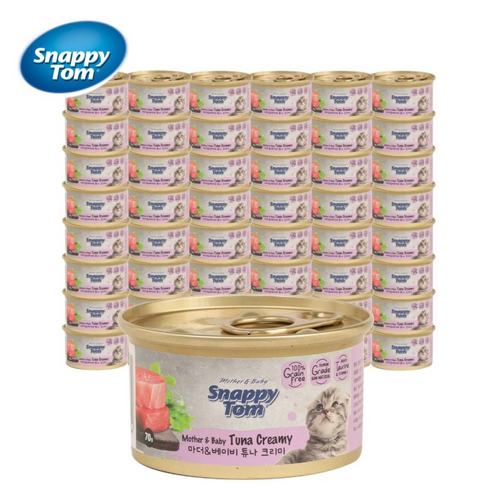 스내피톰 마더 앤 베이비 고양이 습식 주식 캔, 48개, 70g, 참치크리미