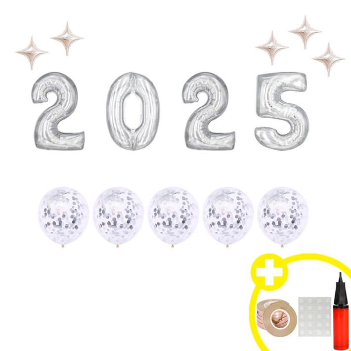 2025 대형 숫자 골드실버 2colors 은박 혼합풍선 해피뉴이어 파티 에브리띵스마일 1230, 1세트, 실버 중형