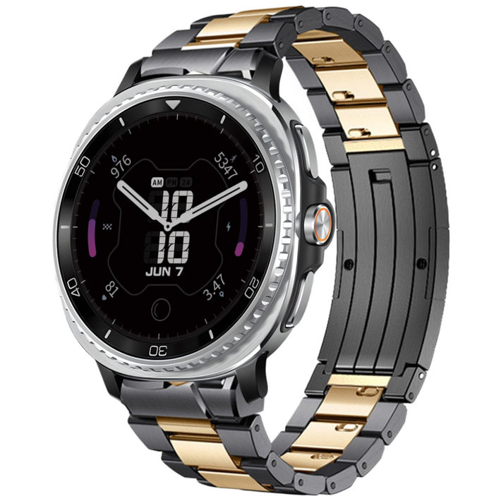 삼성 갤럭시워치8워치8 클래식 호환 초경량 티타늄 합금 3줄 메탈 스트랩 404446mm, 블랙골드 퀵릴리스 버튼